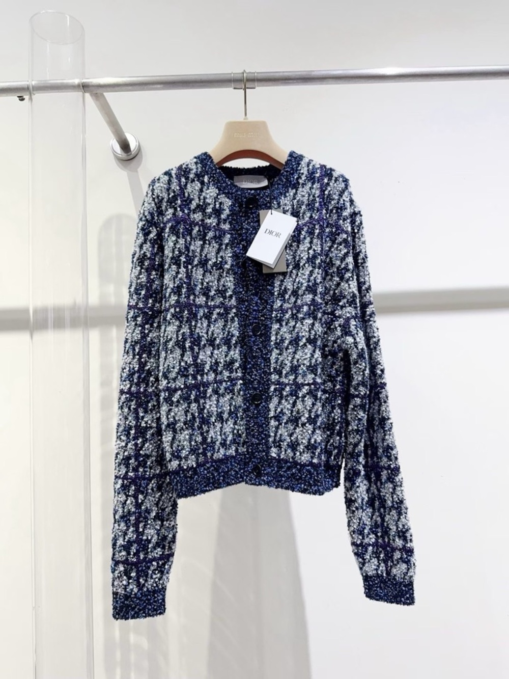 Dior Navy and White Bouclé Tweed Cardigan
